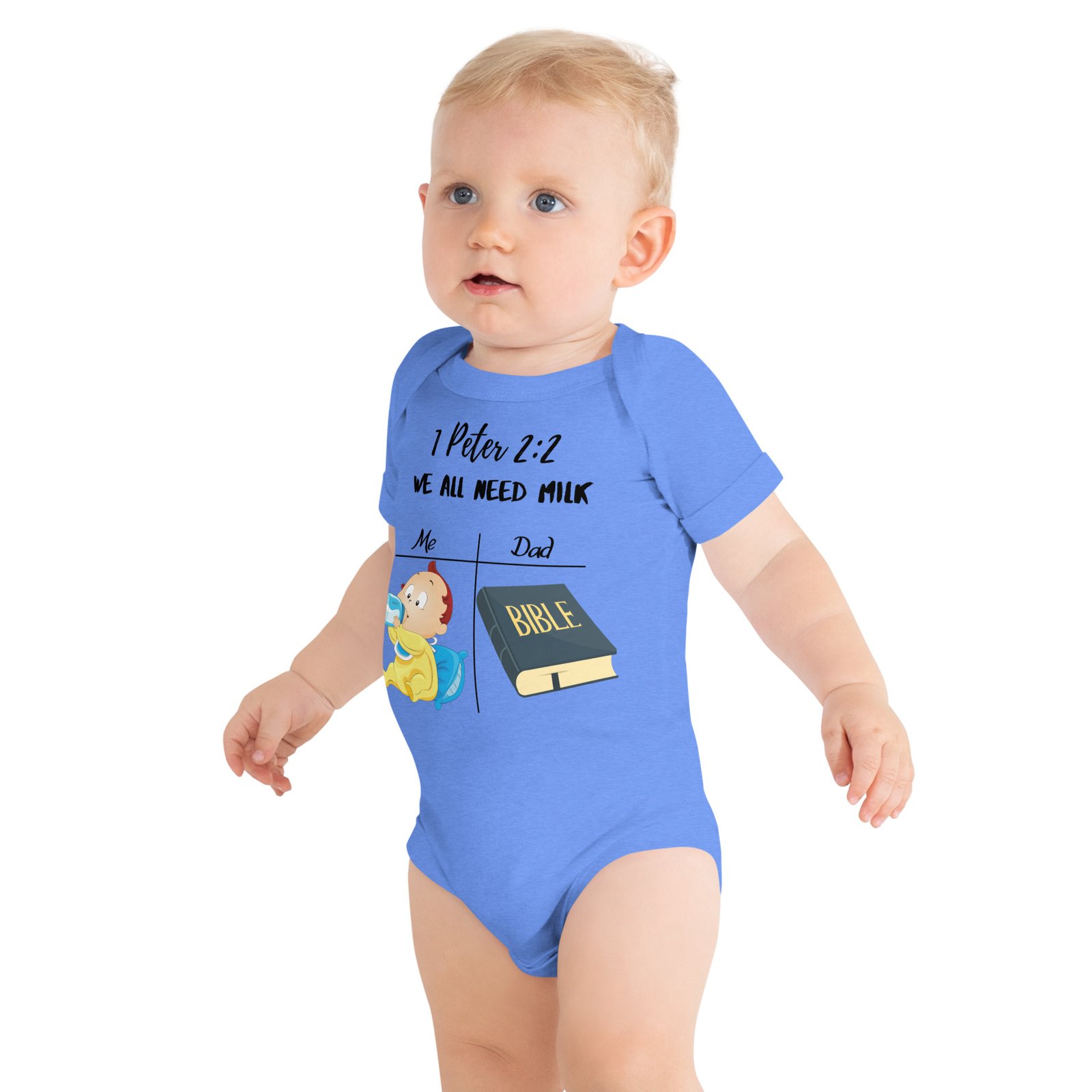 Baby short sleeve one piece We all need milk 1 Peter 2:2 - Image 2